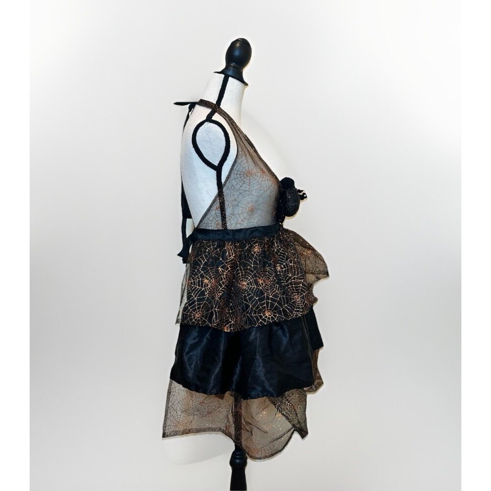 Halloween Witch Apron Women’s One Size Black And Orange Tie On Costume Flaw - Picture 4 of 13